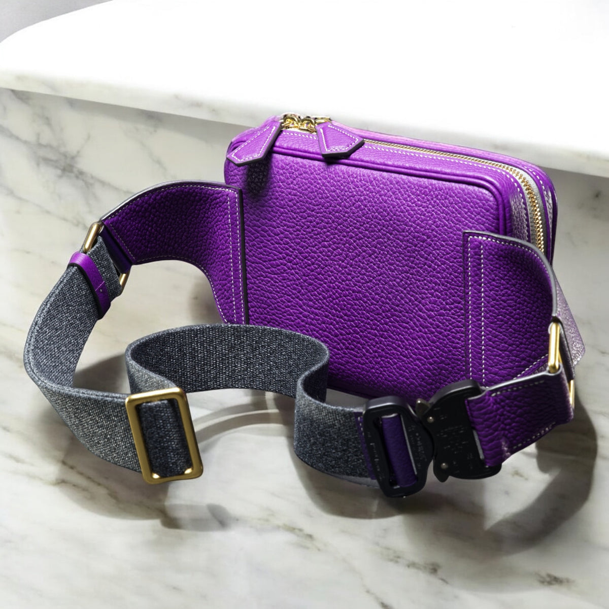 Kizuna Sling Bag — Purple Shrunken Calfskin, view 2 — Maison Kuro