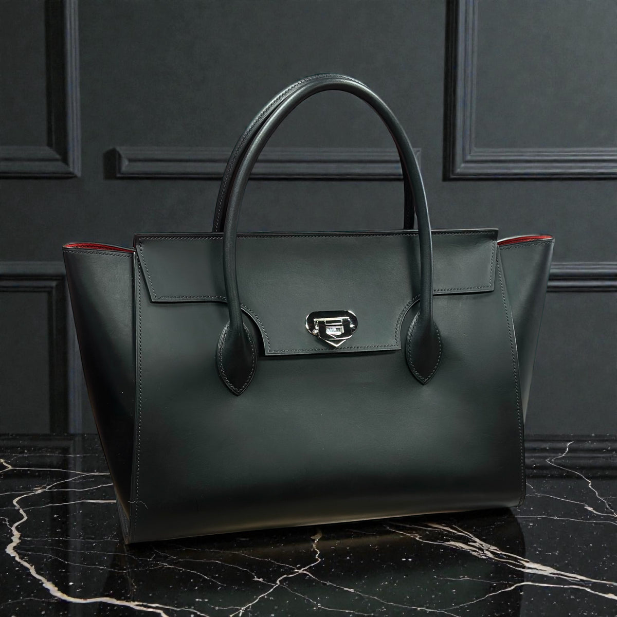 Torii Handbag 35cm — Black Libero & Red Chevre — Maison Kuro